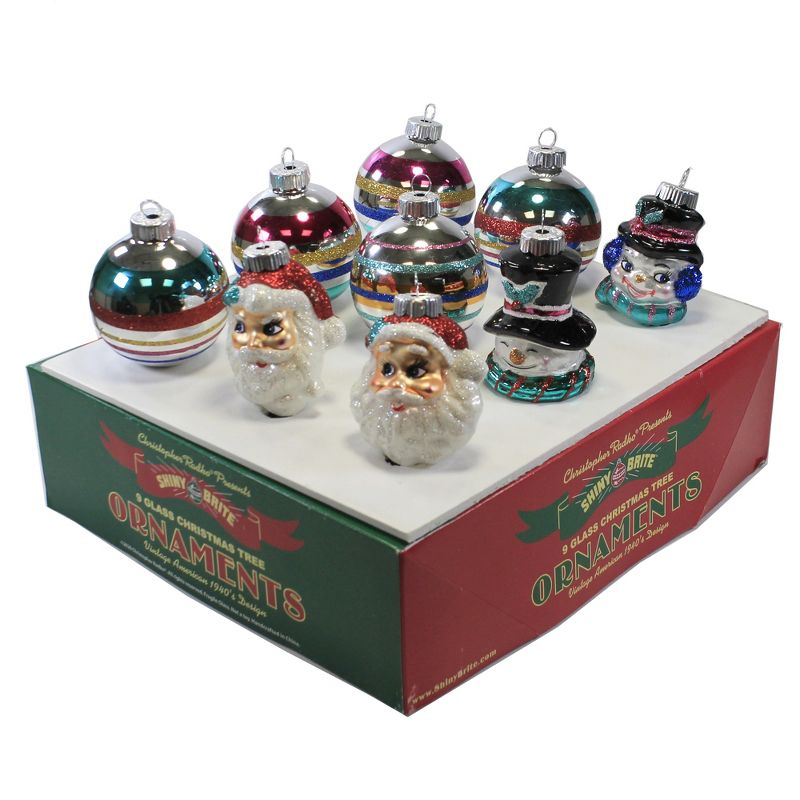 Shiny Brite 2.5" Christmas Confetti Figures . Rounds Ornament Set 9 Santa  -  Ornament Sets
