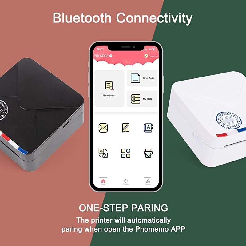 Mini Pocket Printer, 300dpi Bluetooth Thermal Printer Portable Sticker Printer Compatible with iOS + Android for Journal Planner, Reading Note, DIY, Crafts