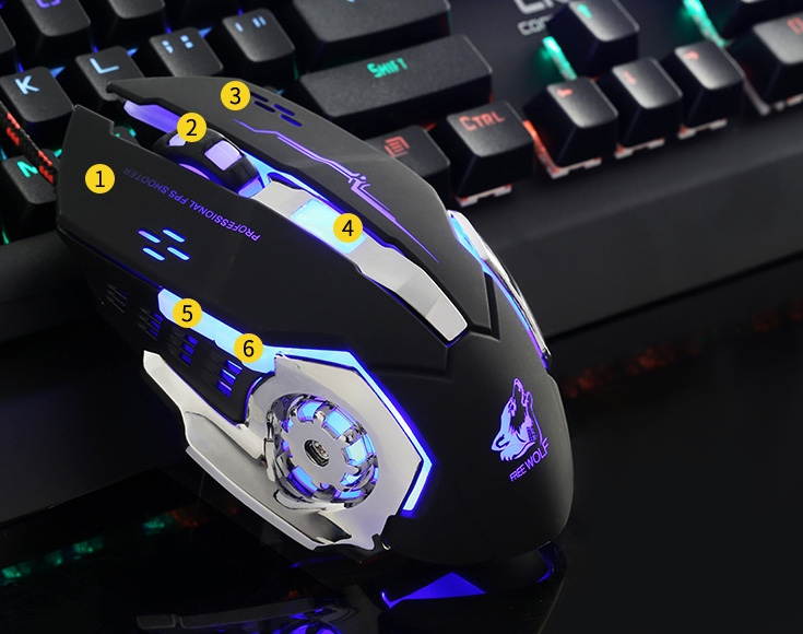 Free Wolf V5 Mechanical Mouse Wired Gaming Silent Mouse With Breathing Light