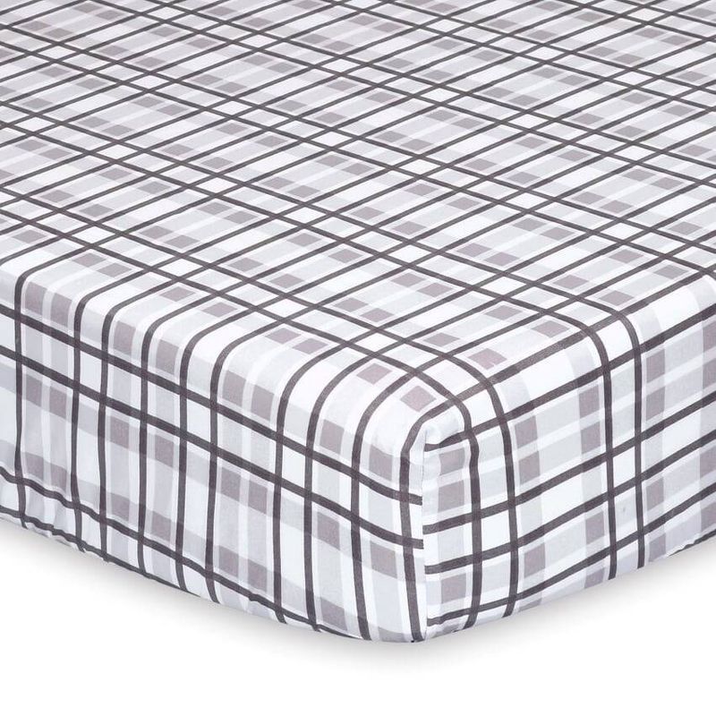 The Peanutshell Sheets Gray Woodland Faces/Plaid 2pk