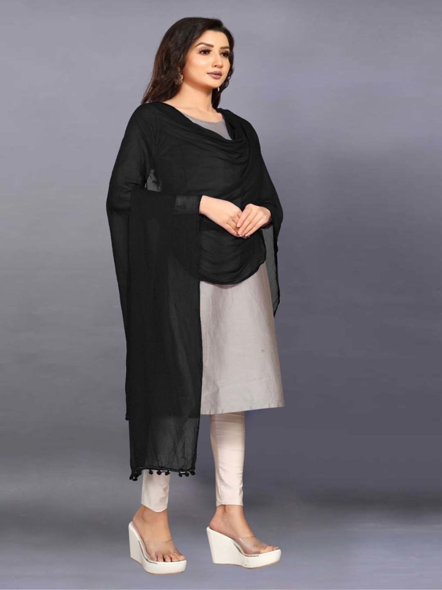 APNISHA Black Plain Dupatta