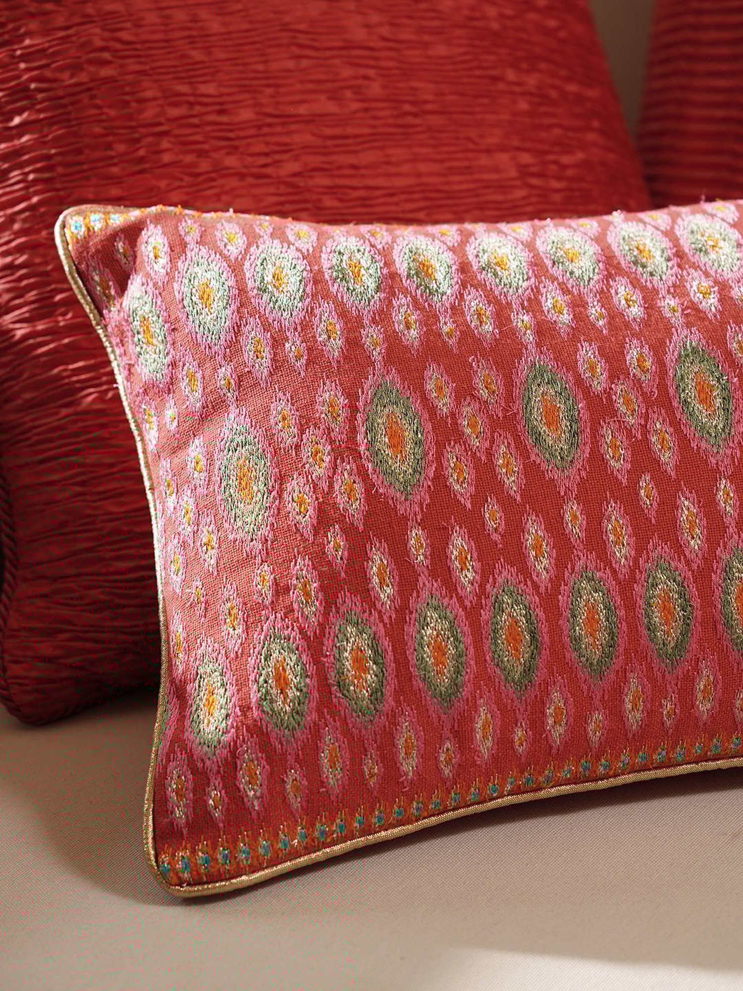 Pure Home and Living Pink Cotton Embroidery Cushion Cover
