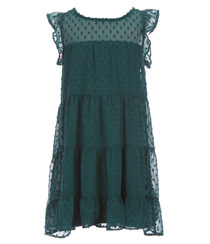 Poppies And Roses Big Girls 7-16 Ruffle Cap-Sleeve Swiss Dotted Tiered Babydoll Dress