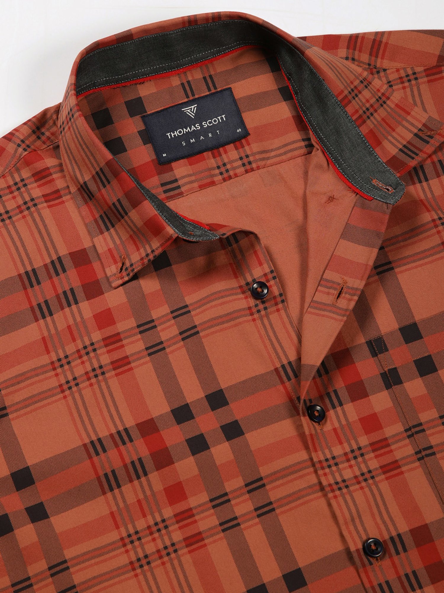 Thomas Scott Rust Slim Fit Check Cotton Shirt