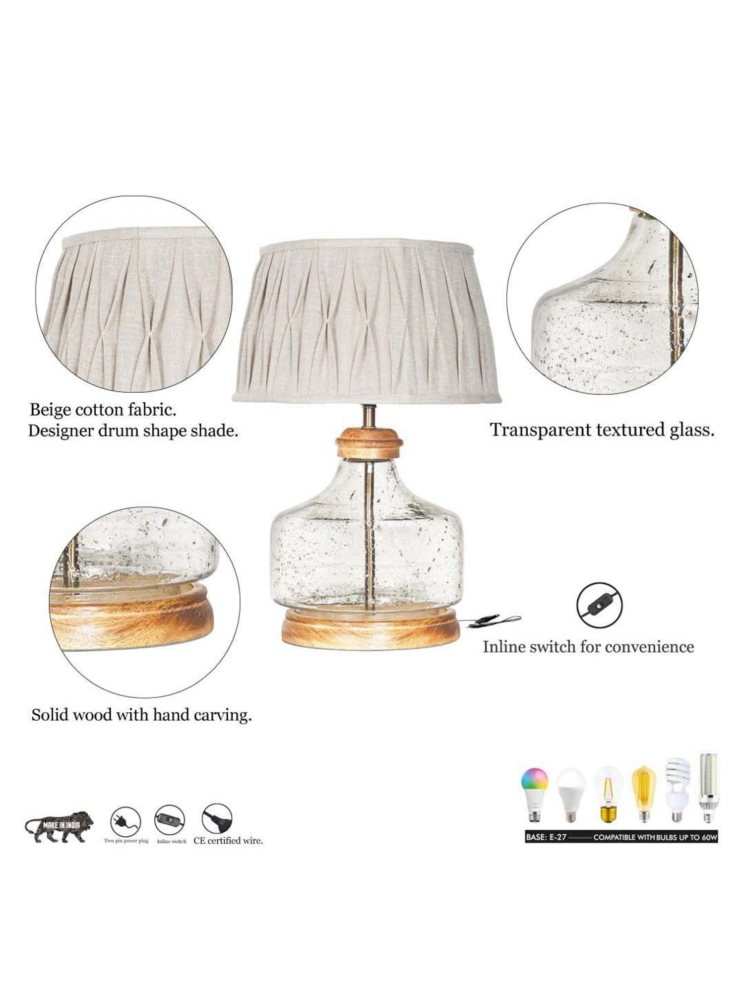 DecorativeRay Red PVC Study Table Lamp - Set of 1