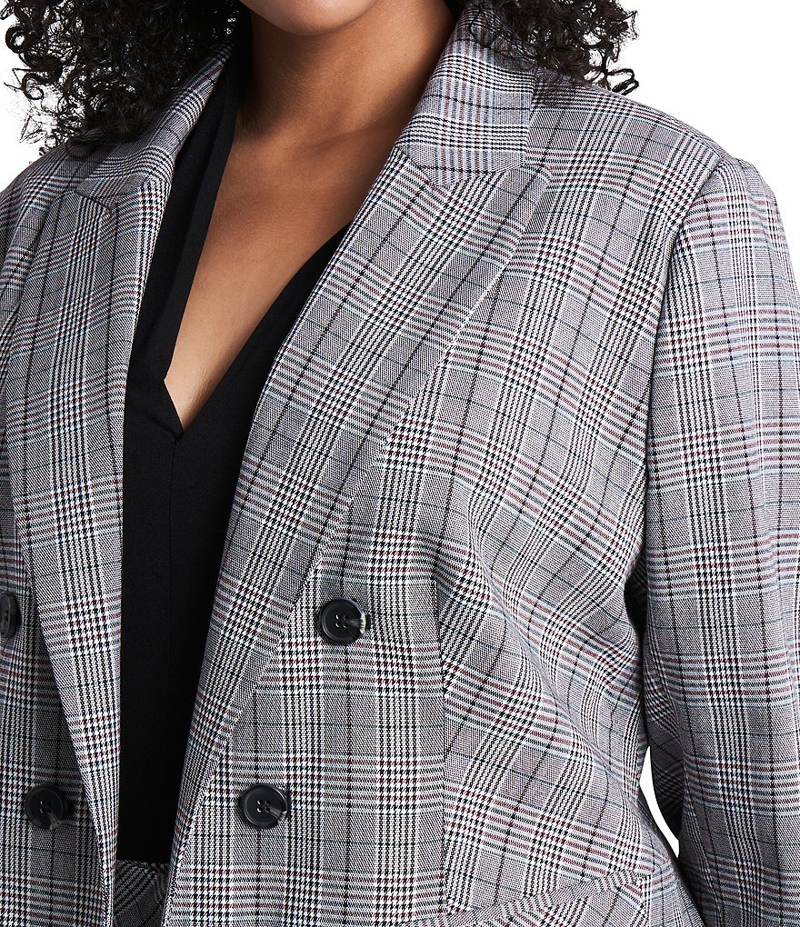 Kasper Plus Size Stretch Crepe Stand Combo Collar One Button Jacket