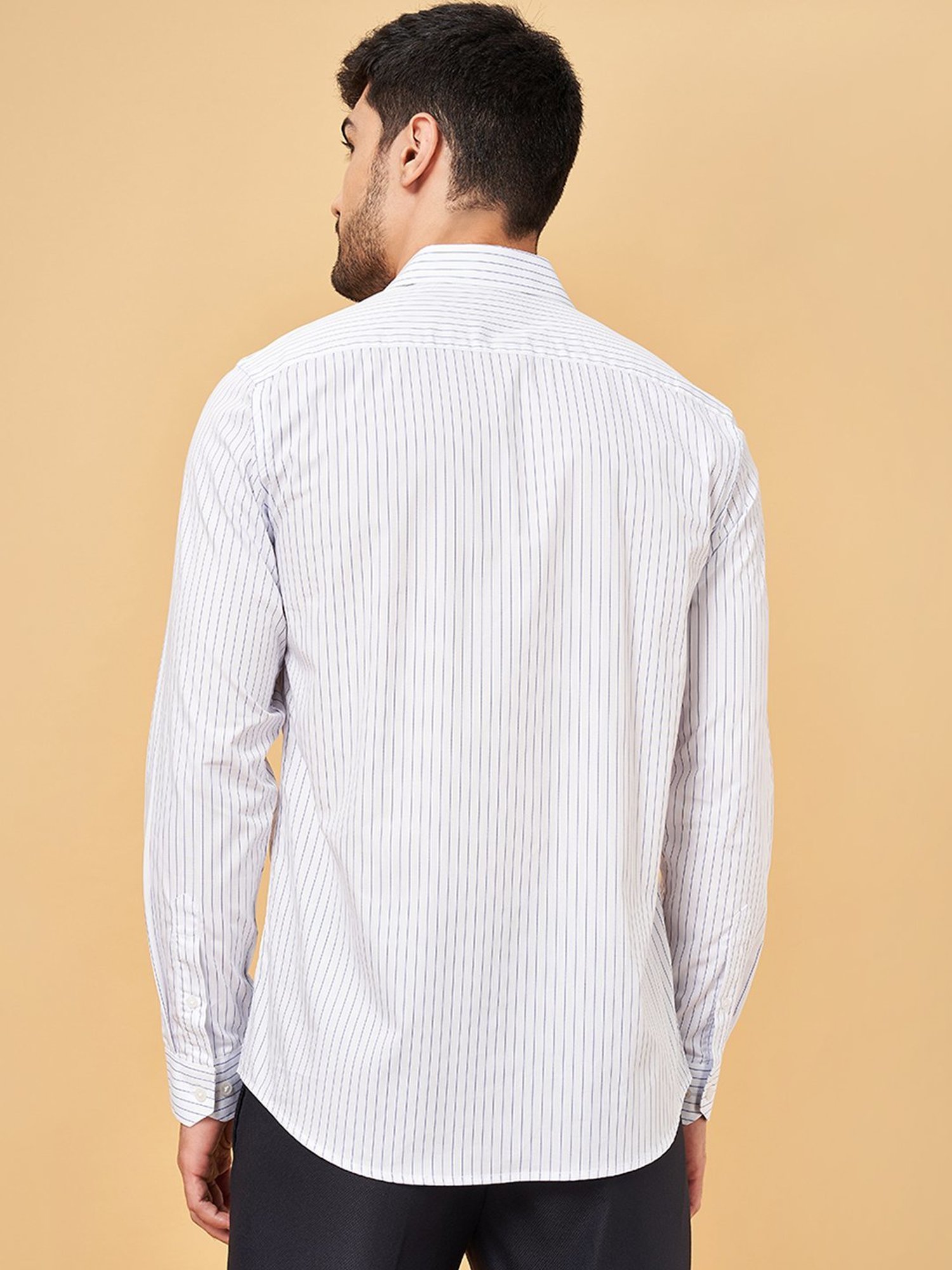 Byford By Pantaloons White Slim Fit Striped Shirt