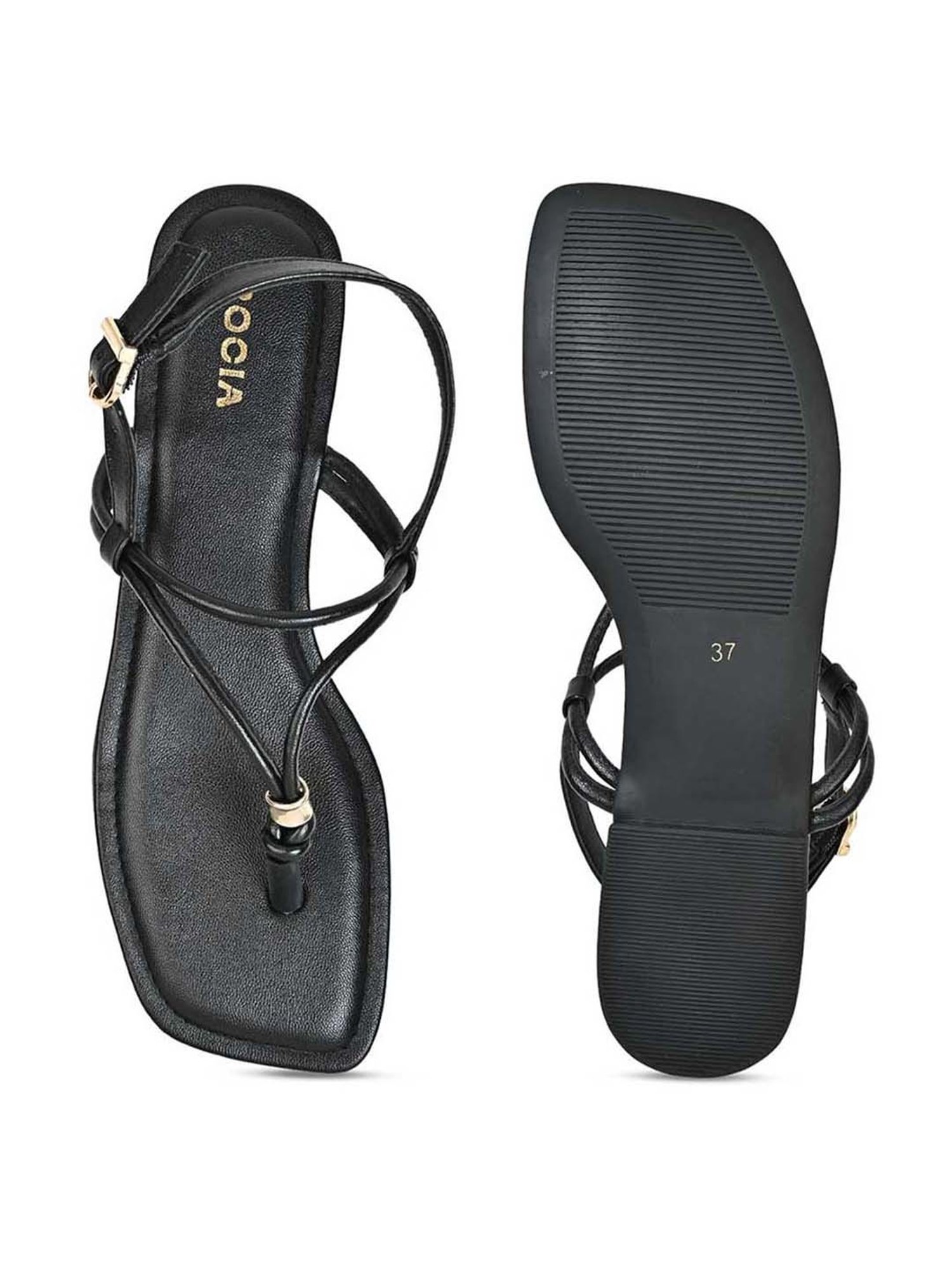 Rocia by Regal Women's Black Back Strap Sandals