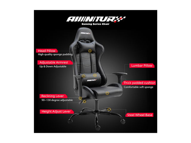 Gaming Chair, Racing Style Computer Desk Chair Padded Armrests Ergonomic Lumbar Support Adjustable Height
