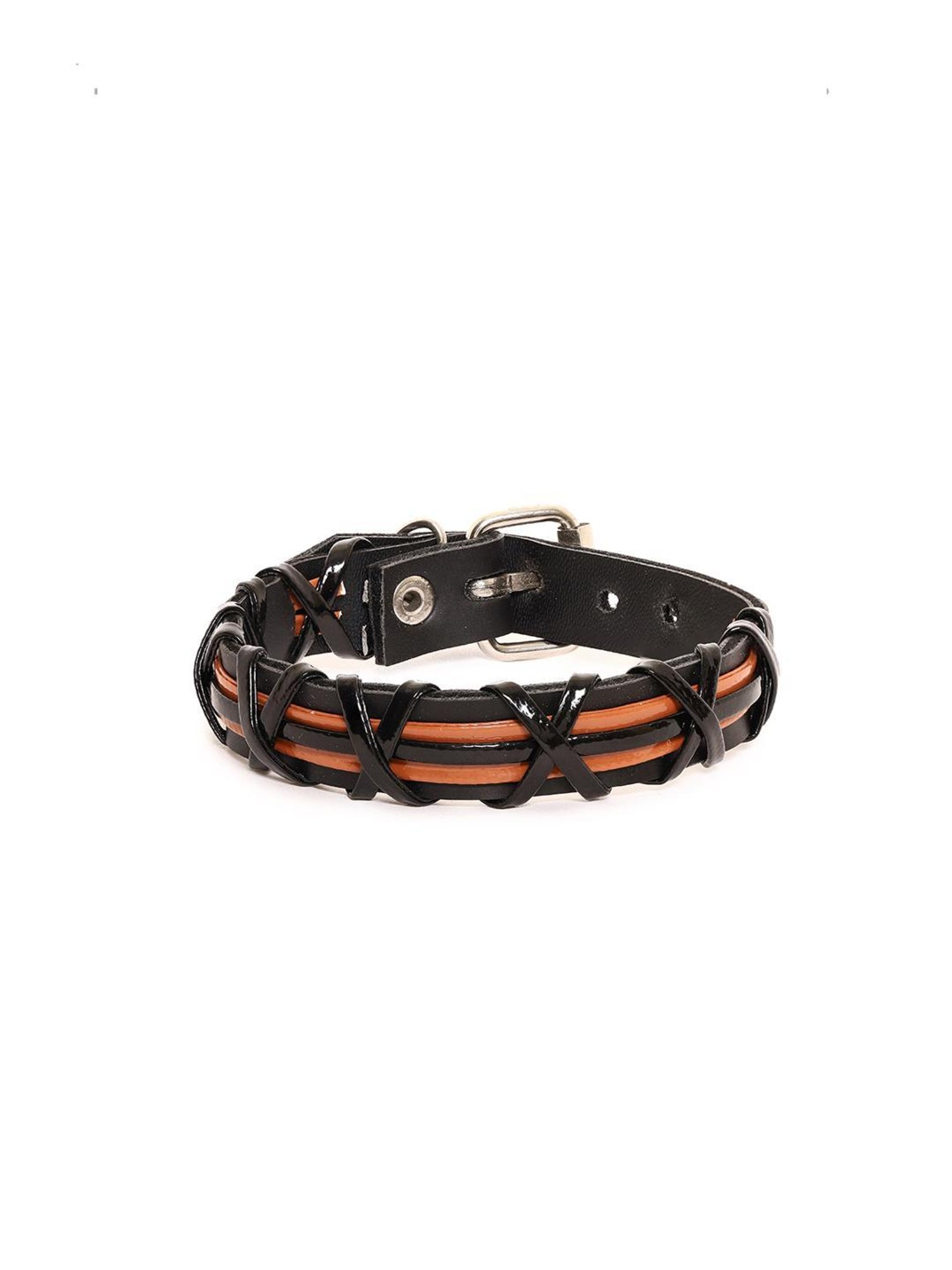 Bold by Priyaasi Black and Brown Leather Bracelet for Men