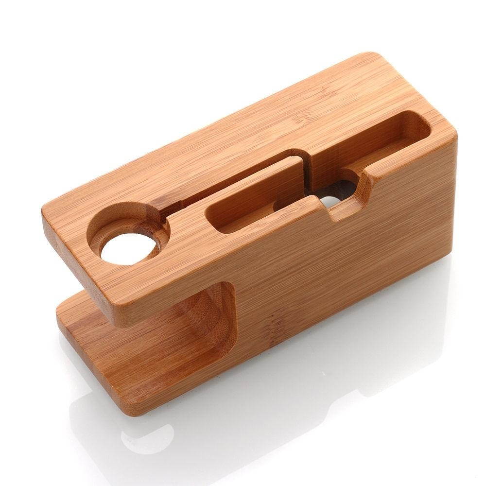 AICase Bamboo Charging Docking Station Charger Stand Holder For iWatch and iPhone