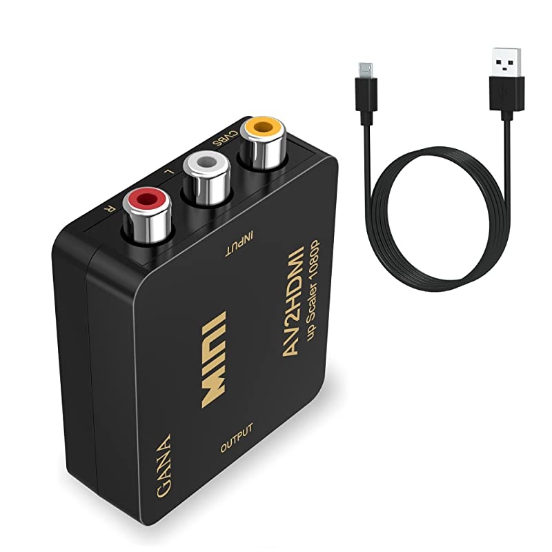 RCA to HDMI, AV to HDMI, 1080P Mini RCA Composite CVBS AV to HDMI Video Audio Converter Adapter Supporting PAL/NTSC with USB Charge Cable for PC Laptop Xbox PS4 PS3 TV STB VHS VCR Camera DVD