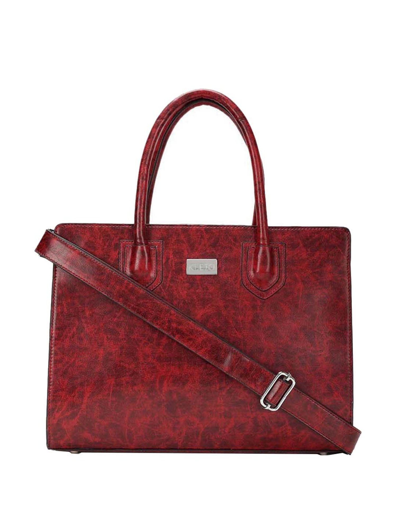KLEIO Maroon Solid Medium Tote Handbag