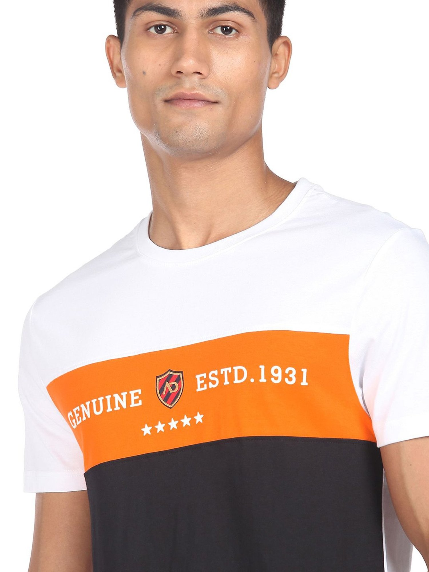 AD by Arvind White Slim Fit Crew T-Shirt