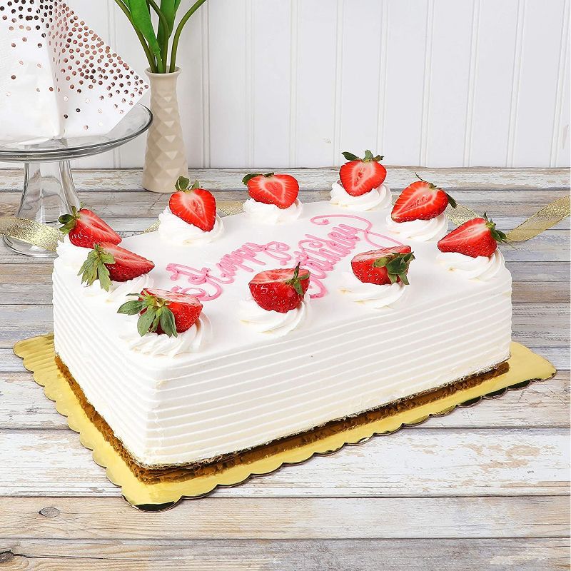 Sparkle and Bash 12 Pack Gold Foil Cake Boards, Scalloped Rectangle Dessert Base (14 x 10 In)