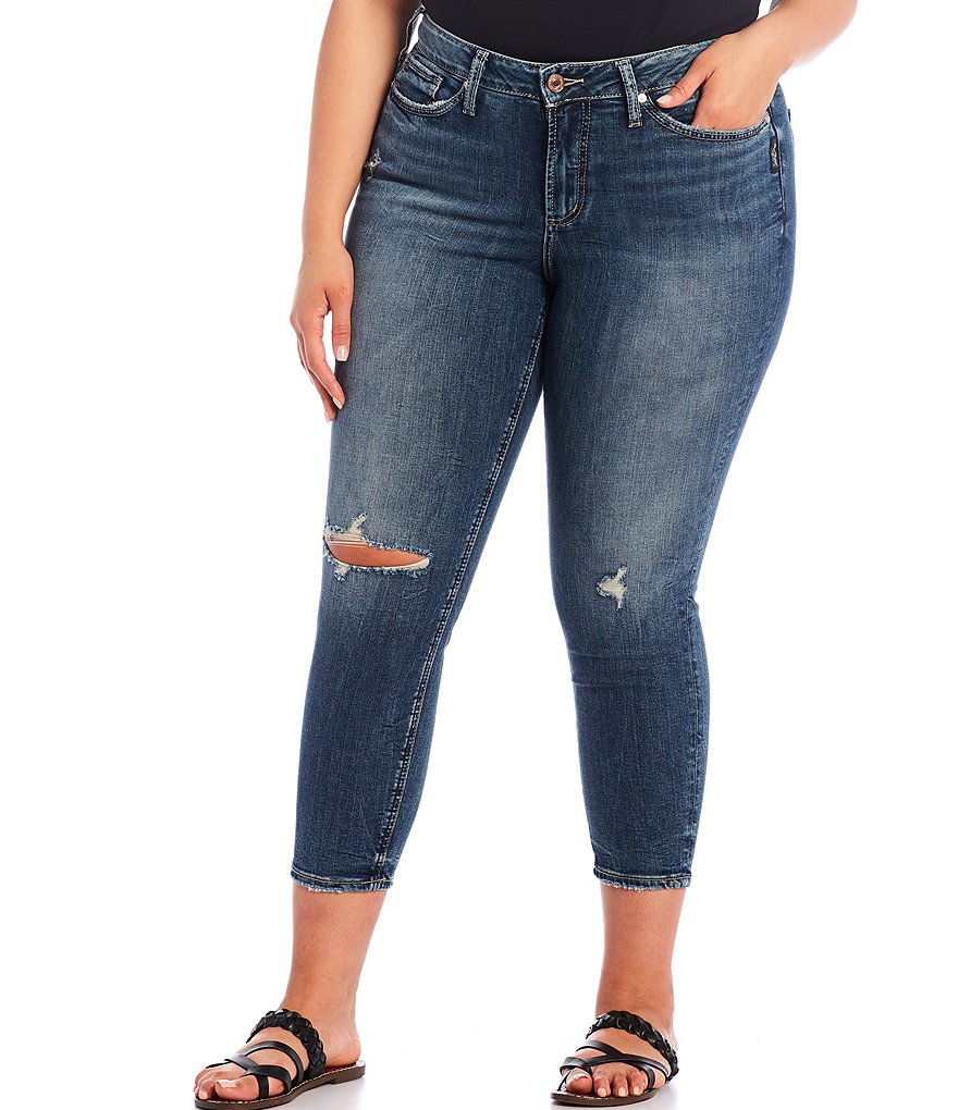 Silver Jeans Co. Plus Size High Rise Distressed Avery Skinny Crop Jeans