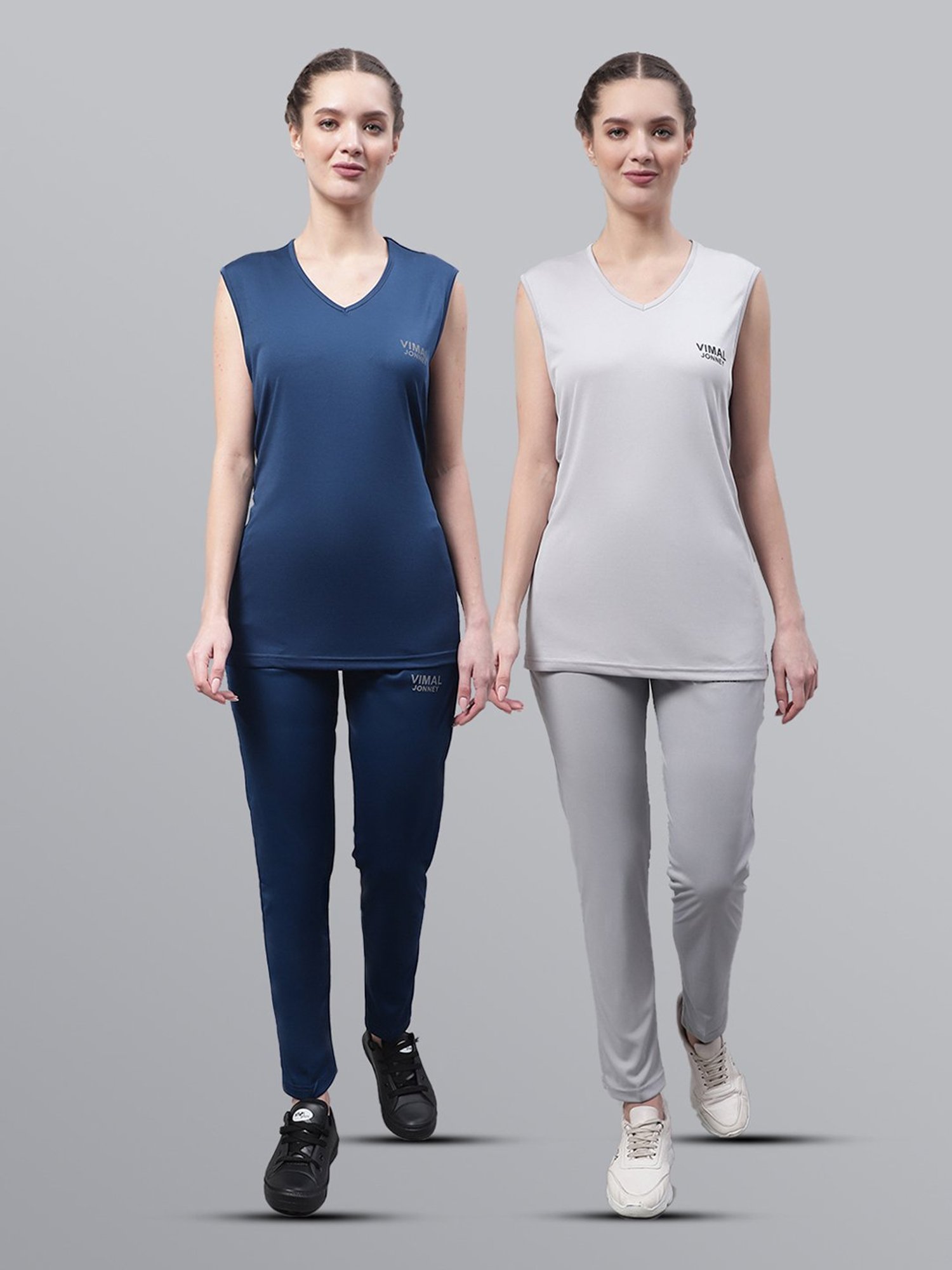 Vimal Jonney Blue & Light Grey T-Shirt With Track Pants - Pack of 2