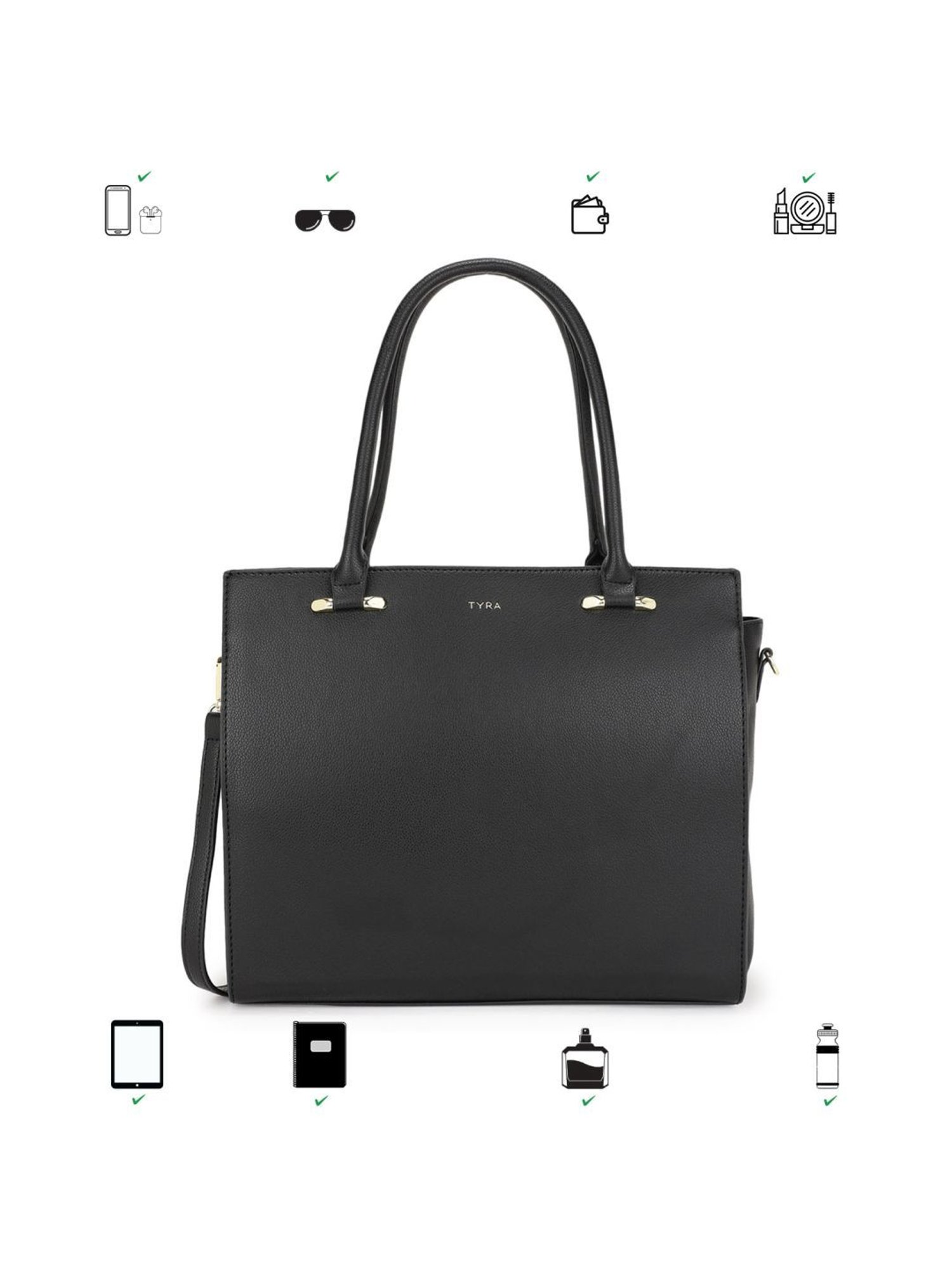 Tyra Eslarie Black Solid Faux Leather Tote Handbag