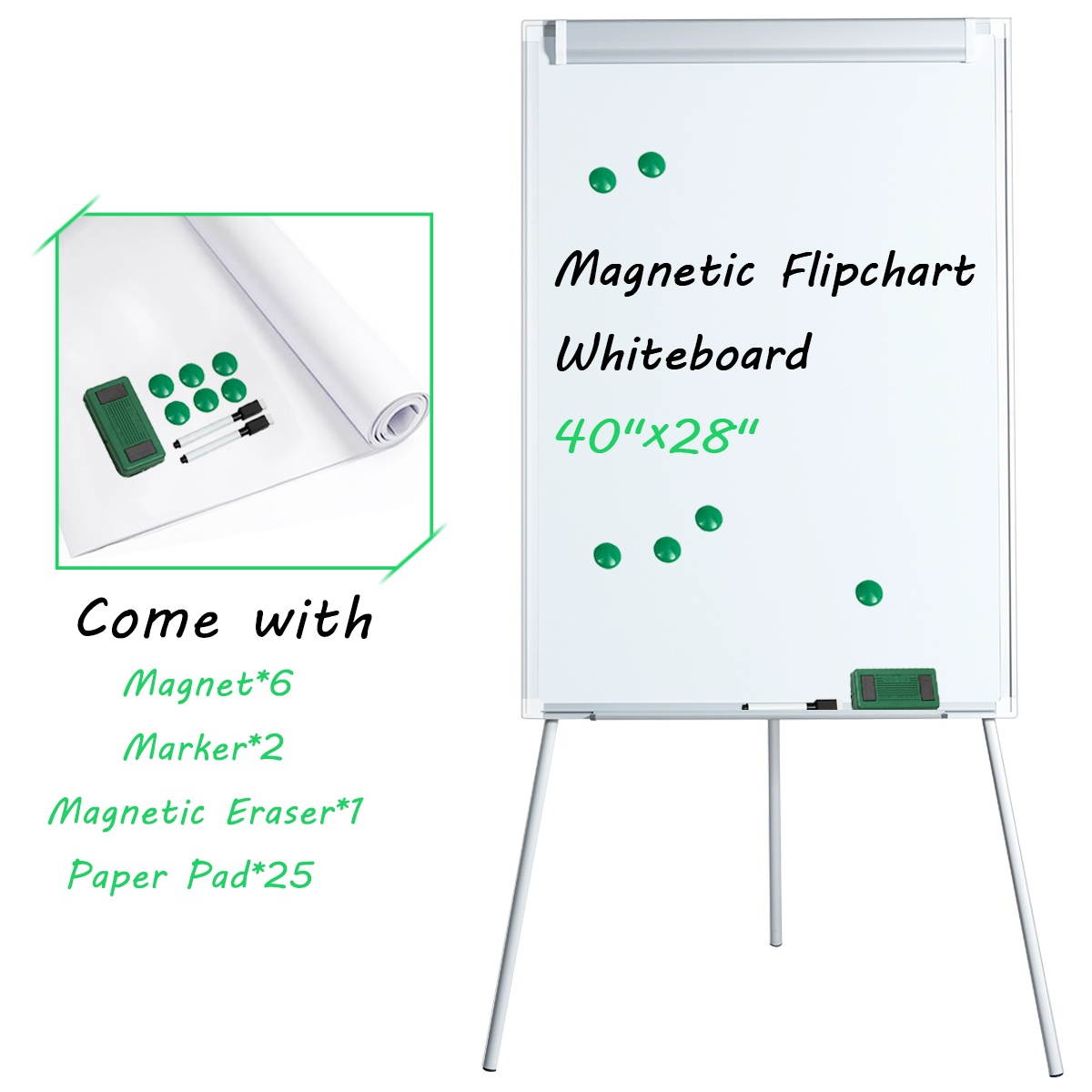 40''x 28''White Board Tripod Easel Magnetic Flipchart Dry Erase Height Adjustable