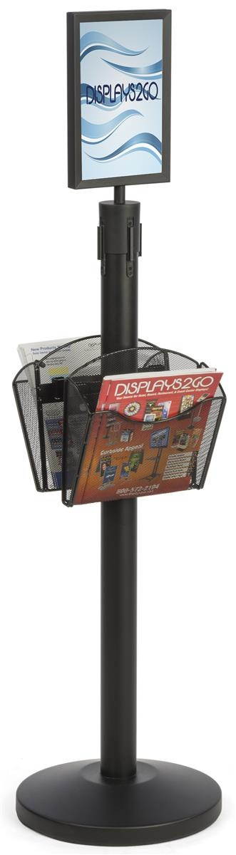 8 pc set, 4 Crowd Control Stanchion Posts, with Red Belt, (2) 7" x 11" Sign Frames, (2) Double Sided Literature Holders (Black Steel) (LSC1MS1DRD)