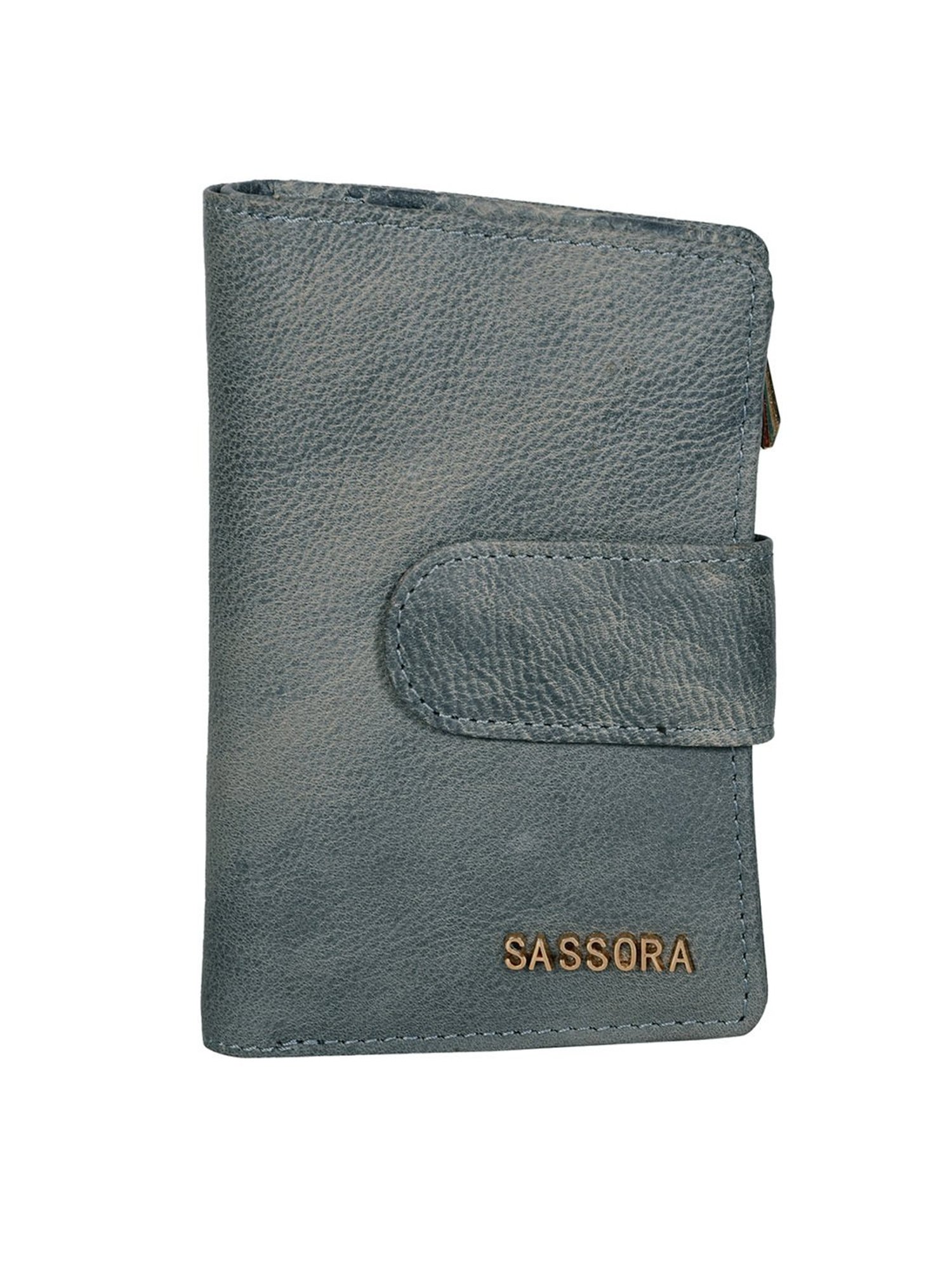 SASSORA Blue Textured Rfid Tri-Fold Wallet for Women