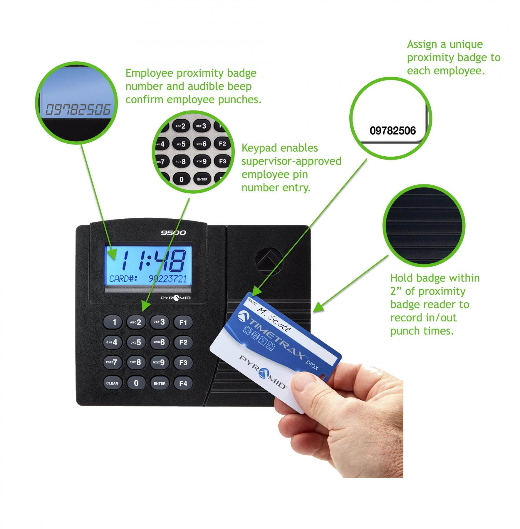 Pyramid Time Systems Trax Elite TTPROXEK Automated Proximity Time Clock System, Includes Software Download, Windows Compatible, Made in USA, Black, No Touch Employee Punch In