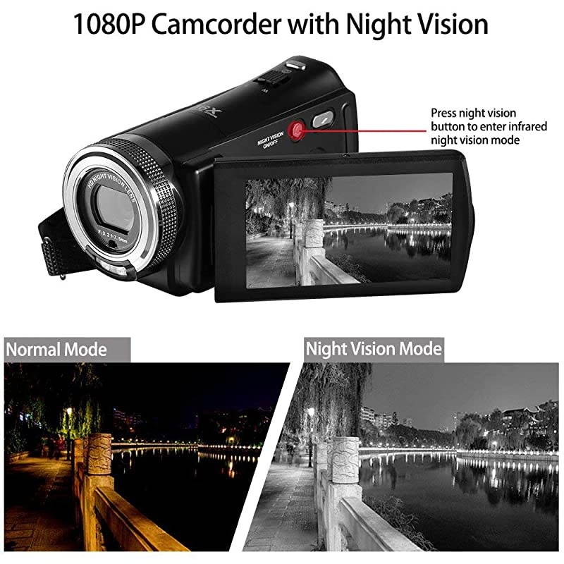 Camcorders  HDV-V12 HD 1080P Video Camera Recorder Infrared Night Vision Camera Camcorders with 16G SD Card and 2 Batteries