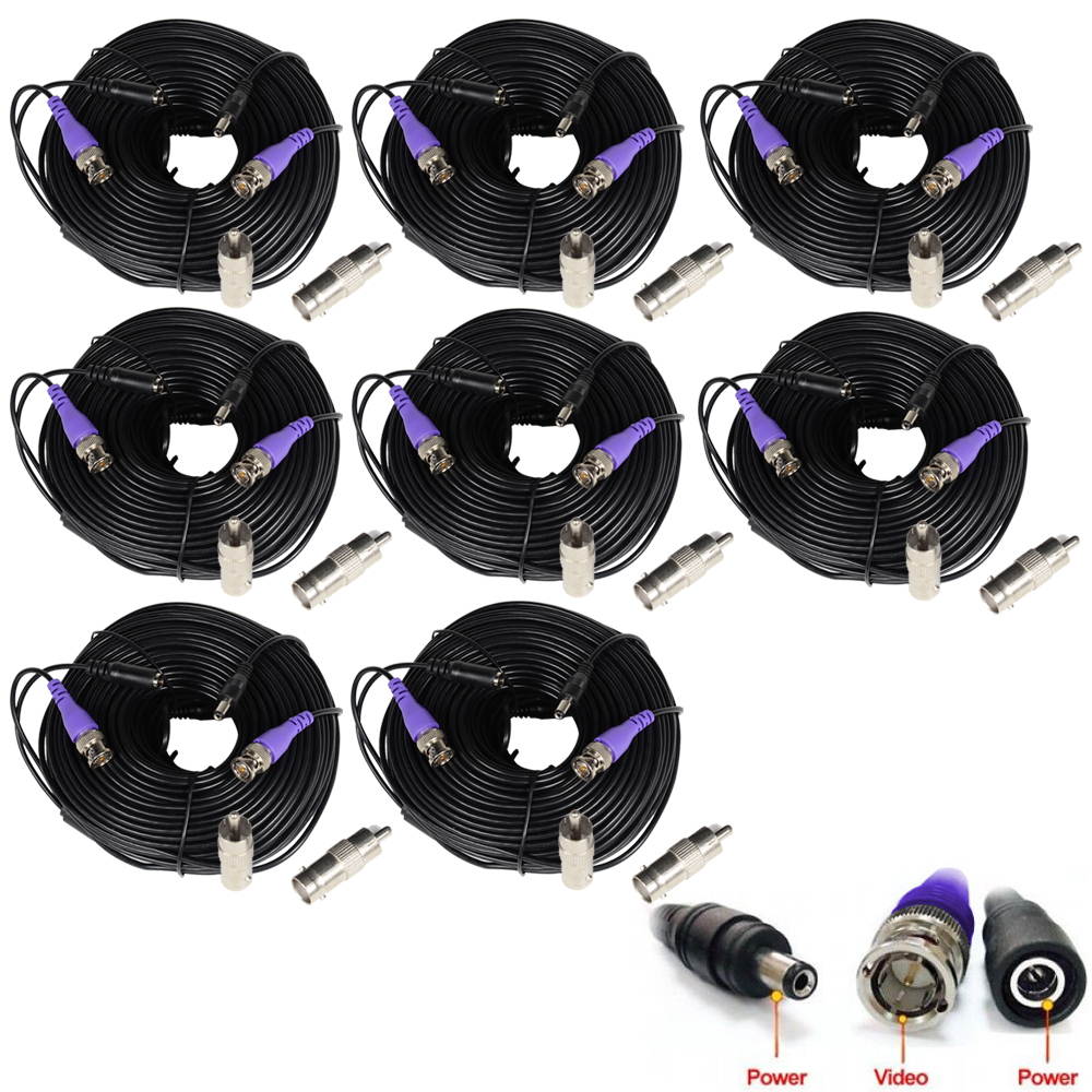 VideoSecu 8x150ft Video Power Cable for AHD HD-CVI HD-TVI HD Analog Security Camera Surveillance with Free BNC RCA Connectors B5O