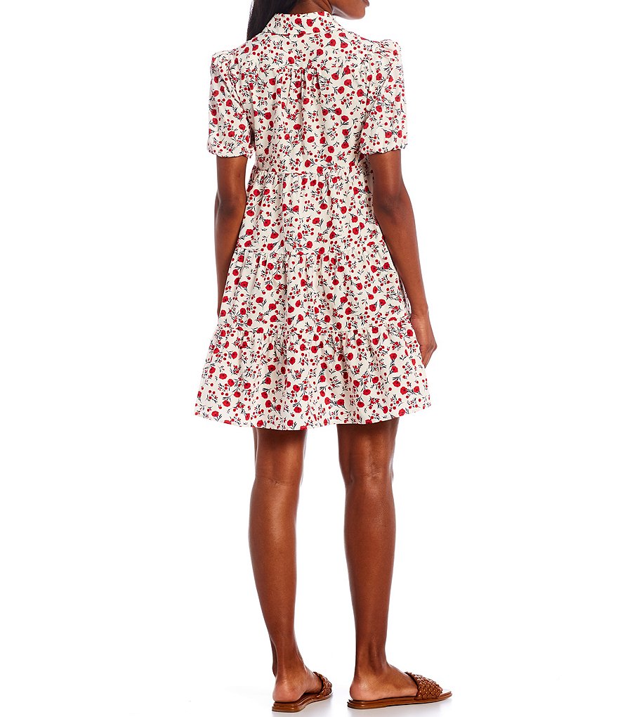 Eliza J Floral Print A Line Collar Short Sleeve Cotton Shirt Swing Dress