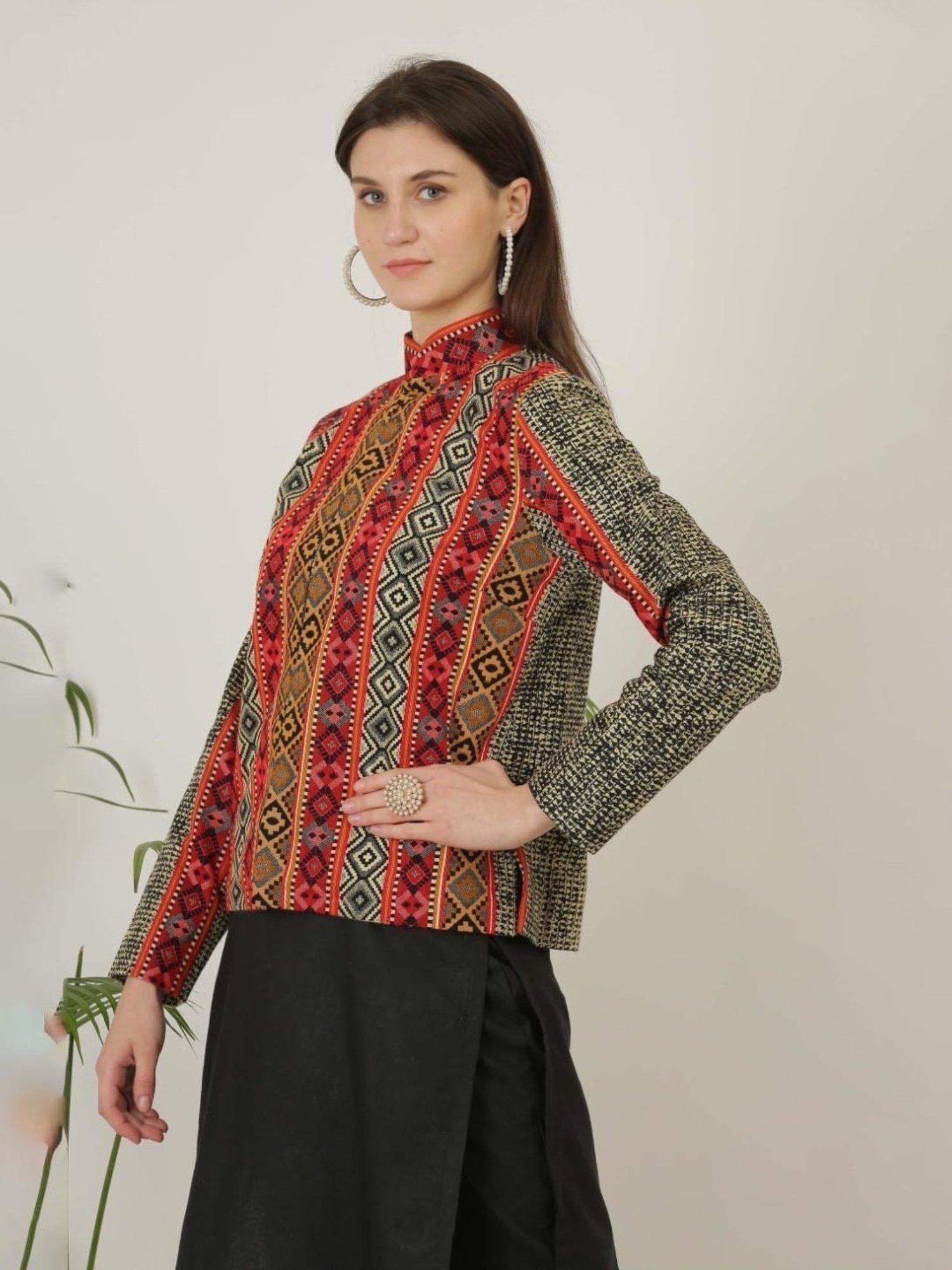 Kaanchie Nanggia Multicolor Wool Self Design Jacket