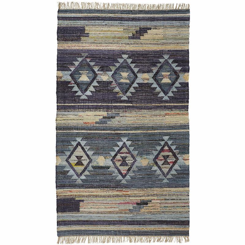 2'6"x8' Runner Hand Made Woven Mosaic Design Cotton Runner Blue - Feizy