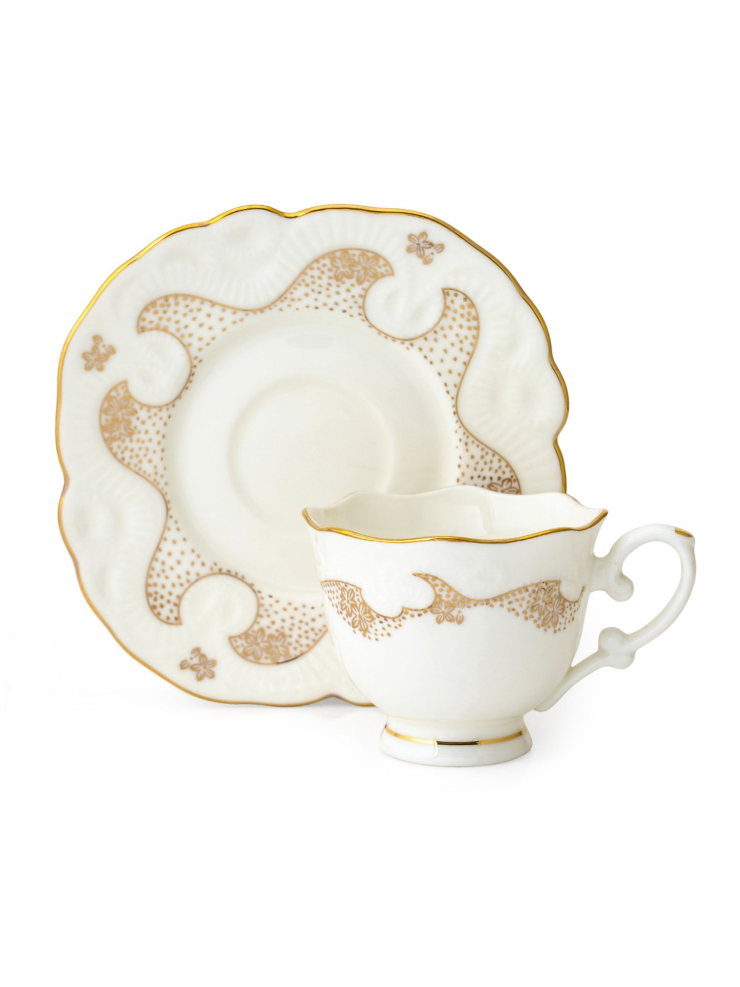 Clay Craft Colour White Line Fine Ceramic Cup Saucer Set of 12 ( 6 Cups + 6 Saucers) - 180 ml each