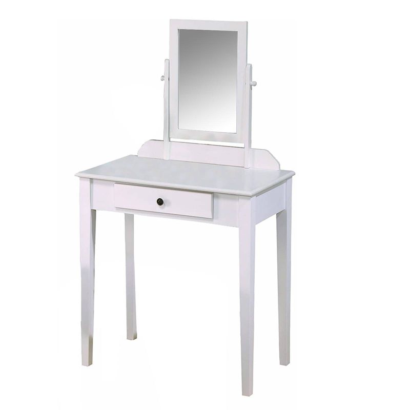 Wood and Fabric Vanity Set with Tilting Vertical Mirror Beige/White - Benzara
