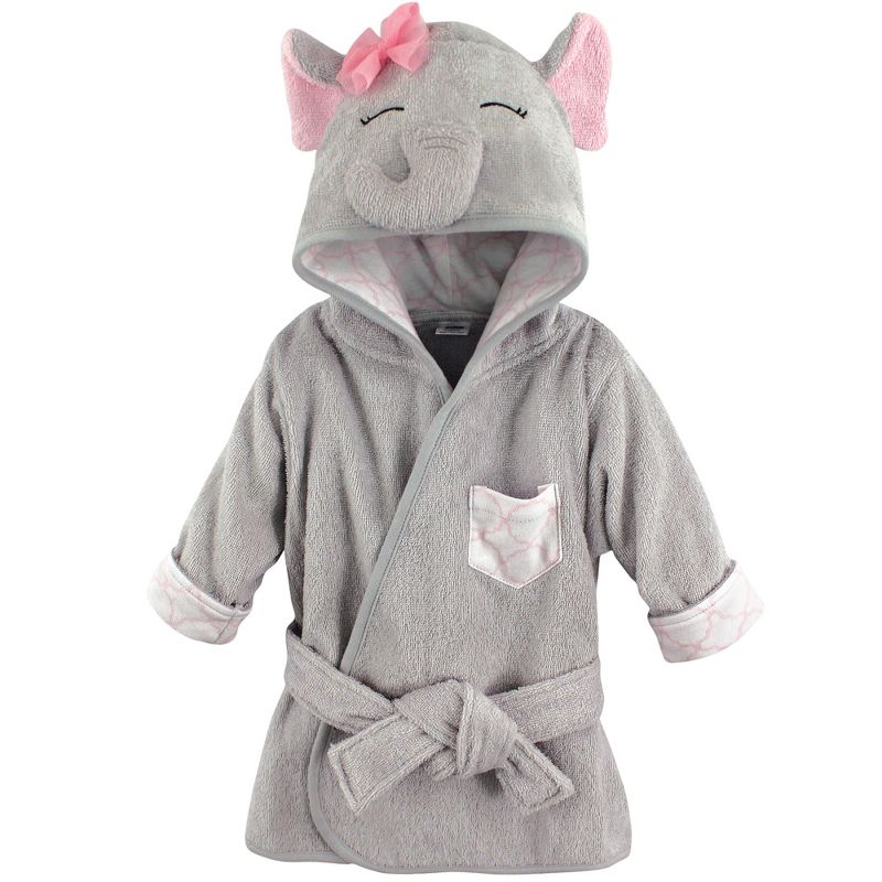 Hudson Baby Infant Girl Cotton Animal Face Bathrobe, Pretty Elephant, 0-9 Months