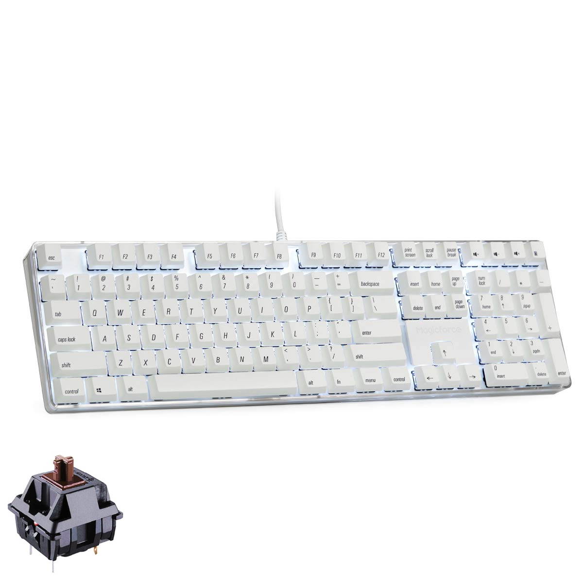 Qisan Magicforce N-key Rollover  Mechanical Keyboard Gaming Keyboard Cherry MX Brown  100% Full Size 108 Keys with White Backlight Case,PBT Keycaps