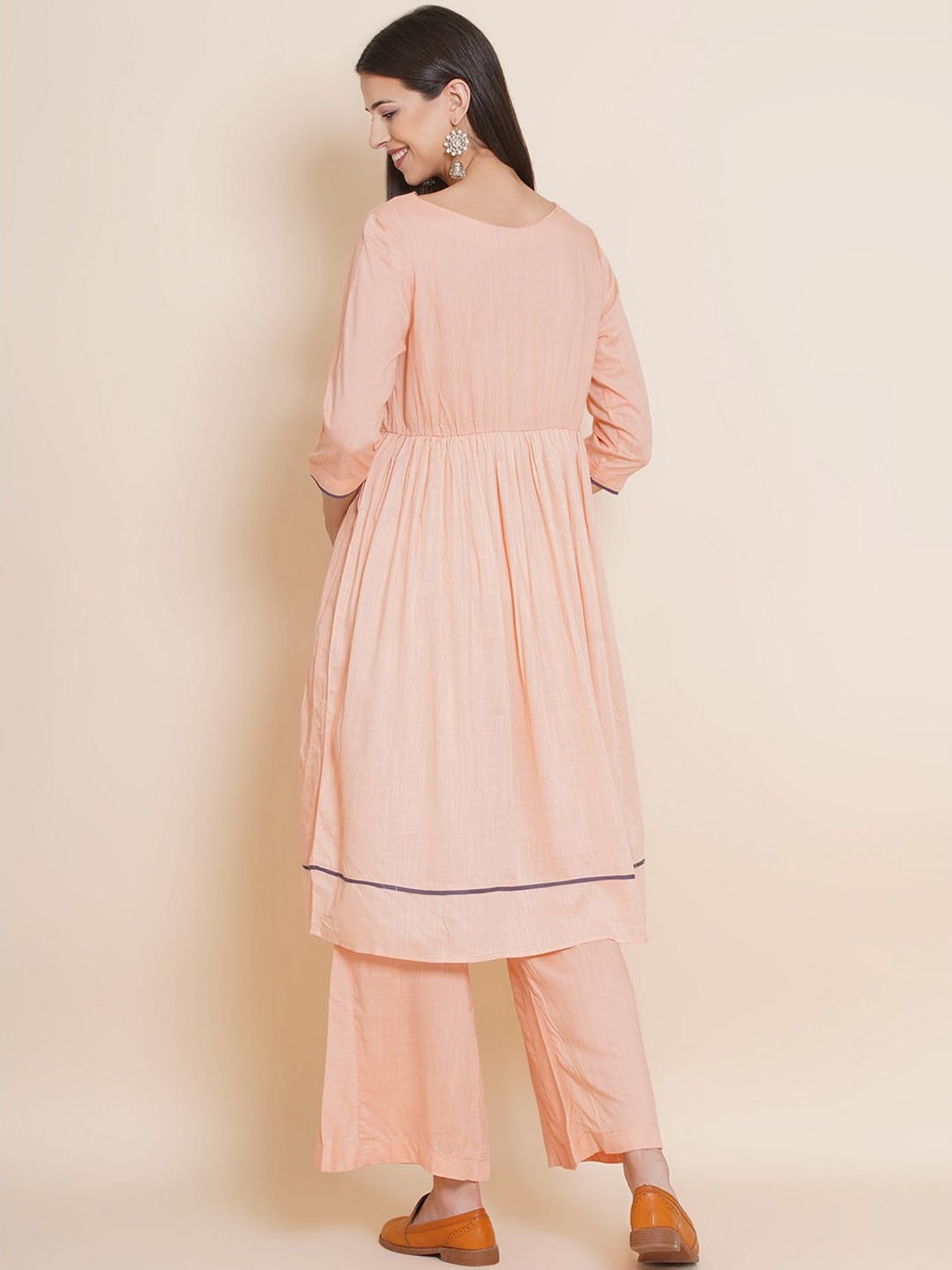 Mine4Nine Peach Kurta With Palazzos