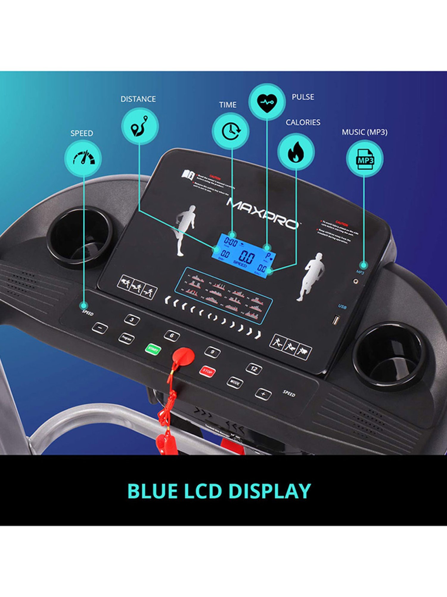 MAXPRO 2HP Foldable Treadmill (Black)