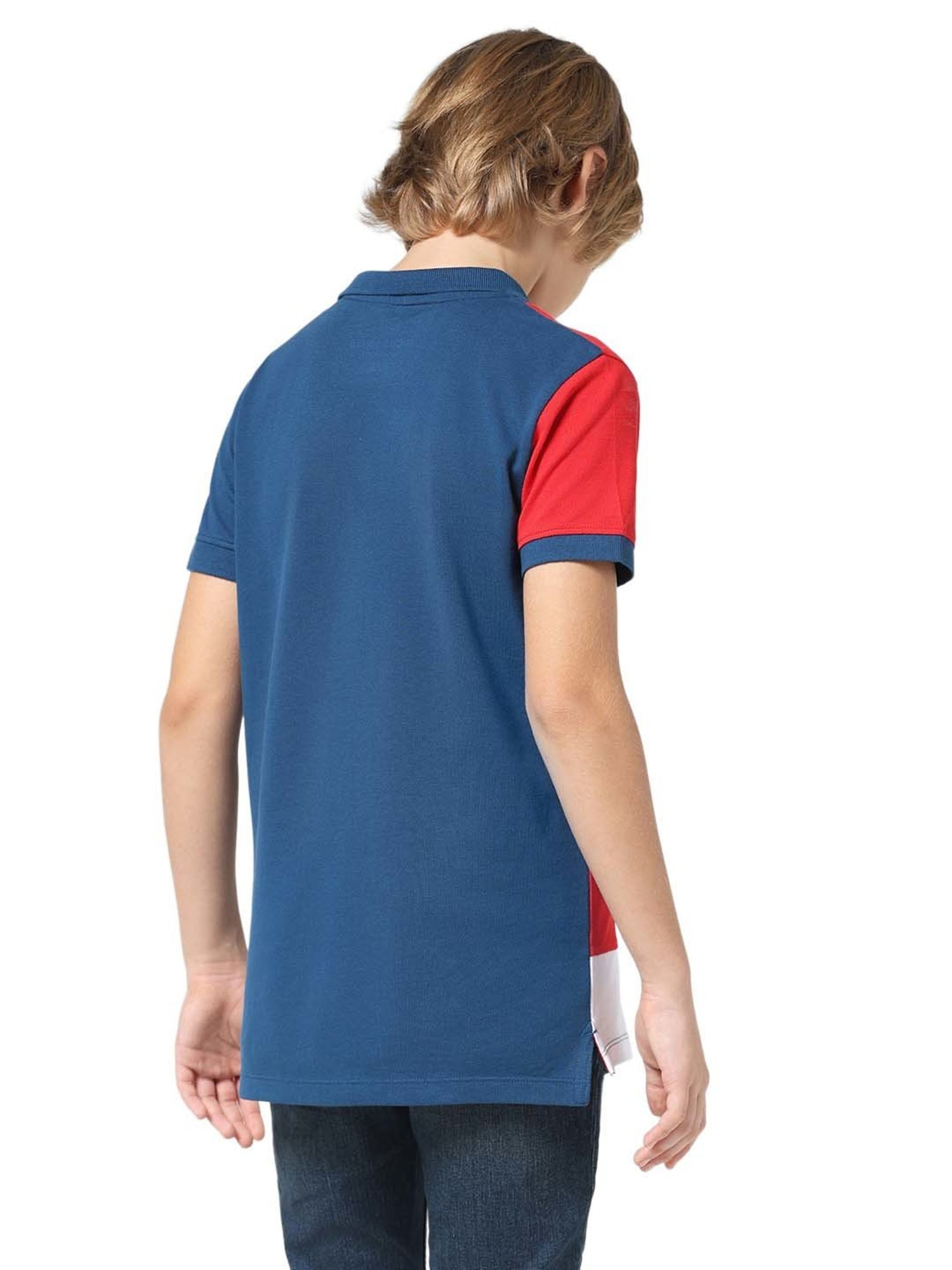 Jack & Jones Junior Blue & Red Cotton Color Block Polo T-Shirt
