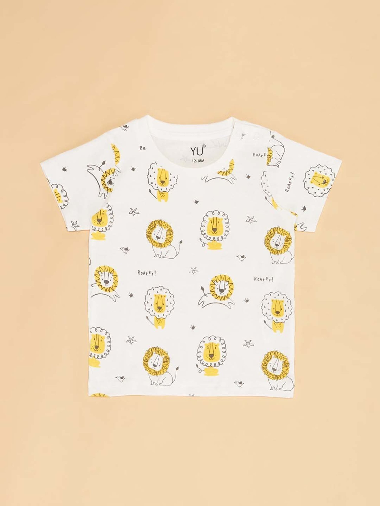 YU by Pantaloons Kids Olive & White Cotton Printed Dungaree Set