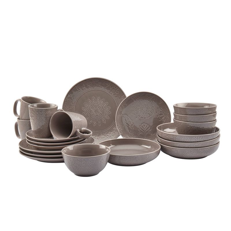 20pc Stoneware Embossed Sophia Dinnerware Set Gray - Tabletops Gallery