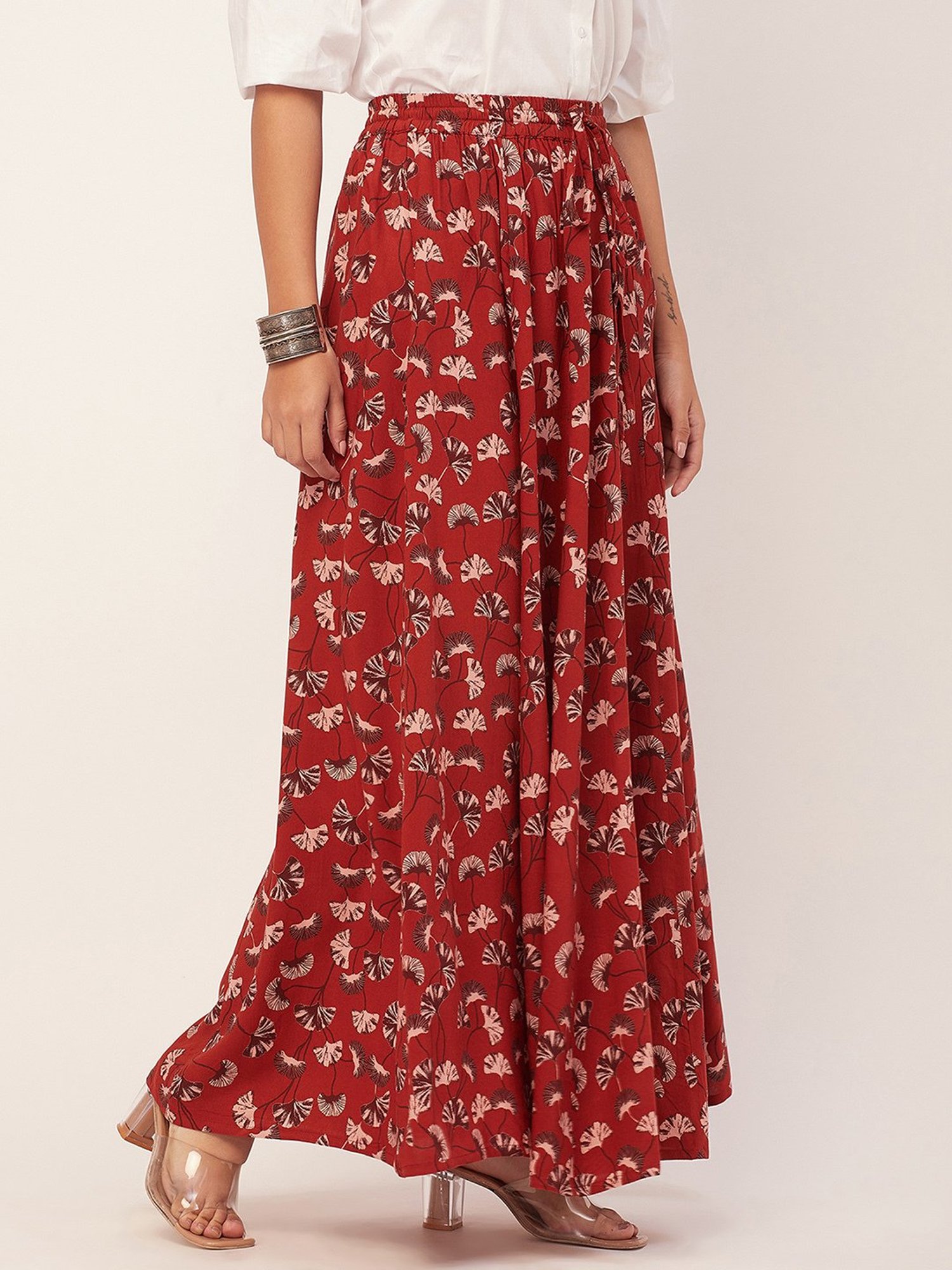 Moomaya Red Floral Print Skirt