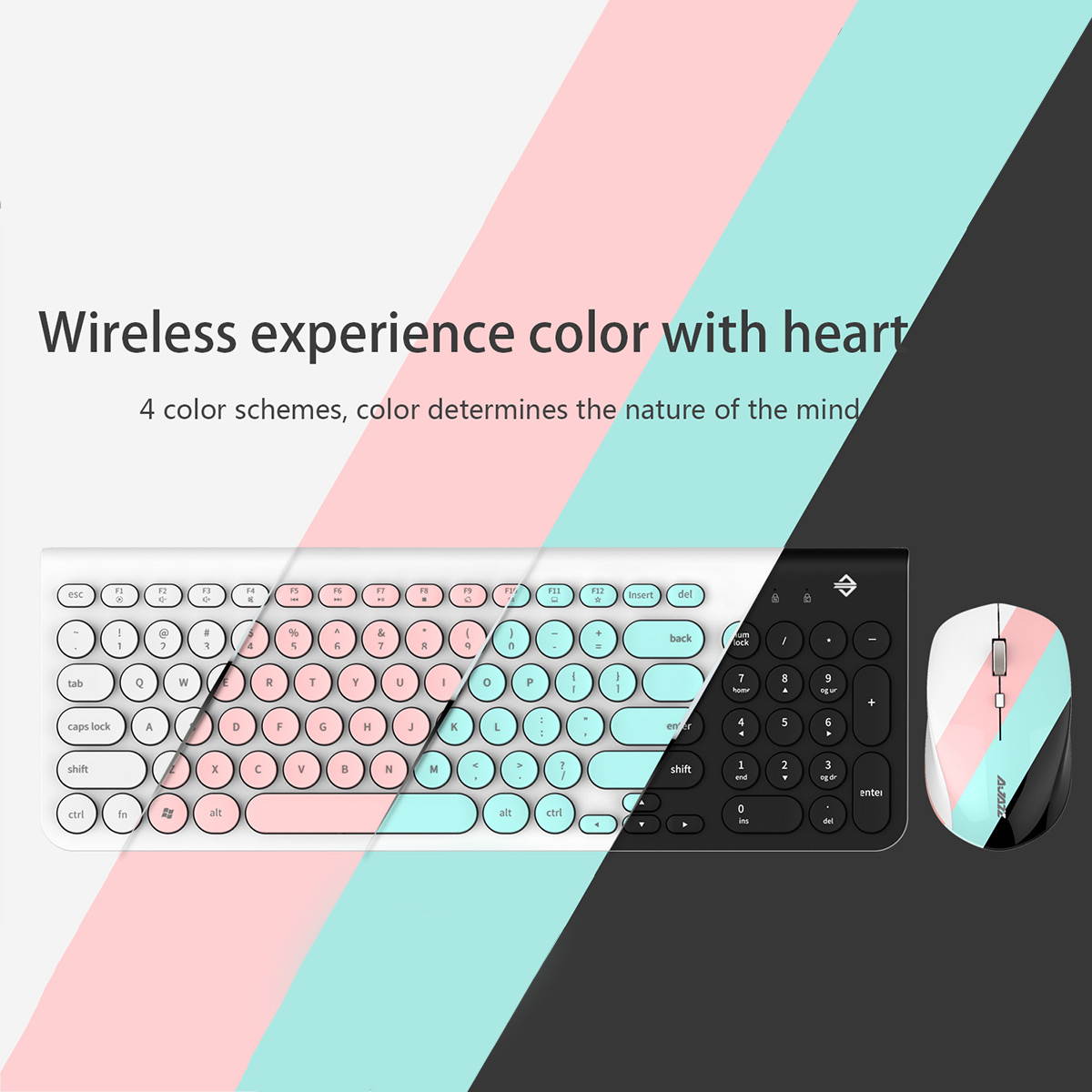 UrChoiceLtd&reg; Keyboard Mouse Combo Ajazz 352i Wireless Retro Punk Design Ultra Slim Silent Mute Usb Multimedia Ergonomic Metal Keyboard Mouse Sets Optical 1600DPI 4 Buttons
