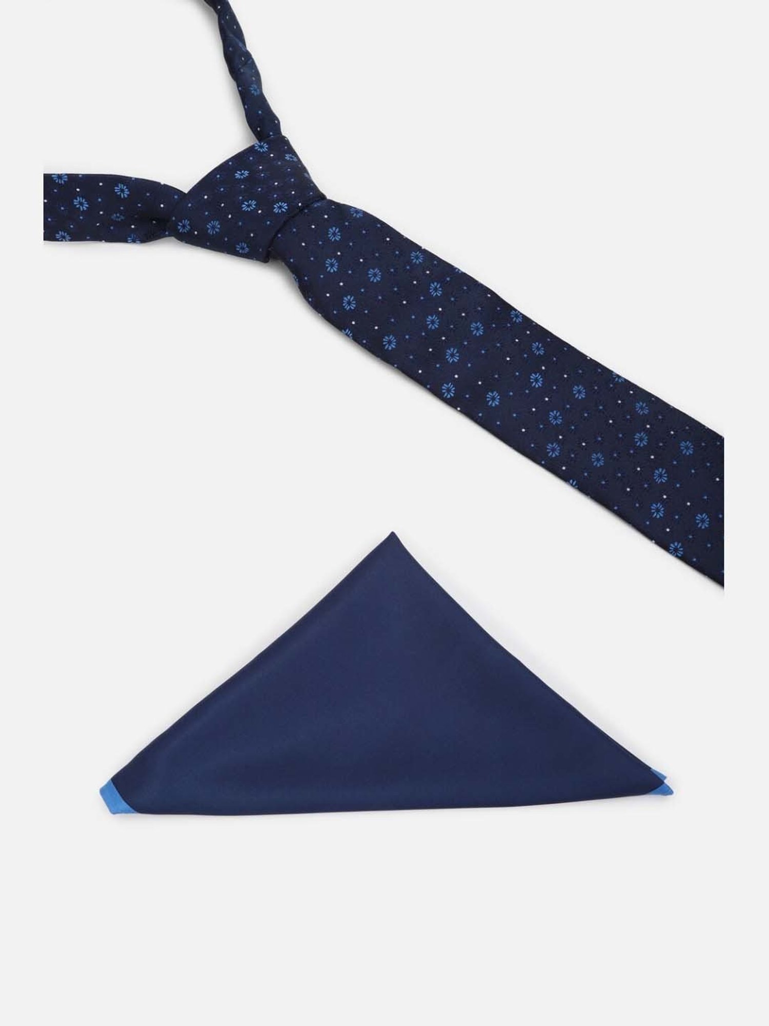 Louis Philippe Navy Printed Tie with Pocket Square