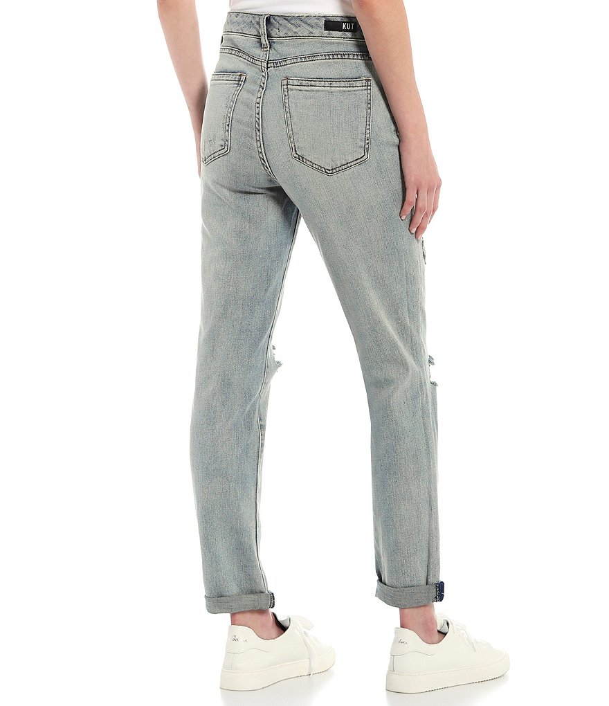 KUT from the Kloth Catherine High Rise Destruction Detail Roll Up Boyfriend Jeans