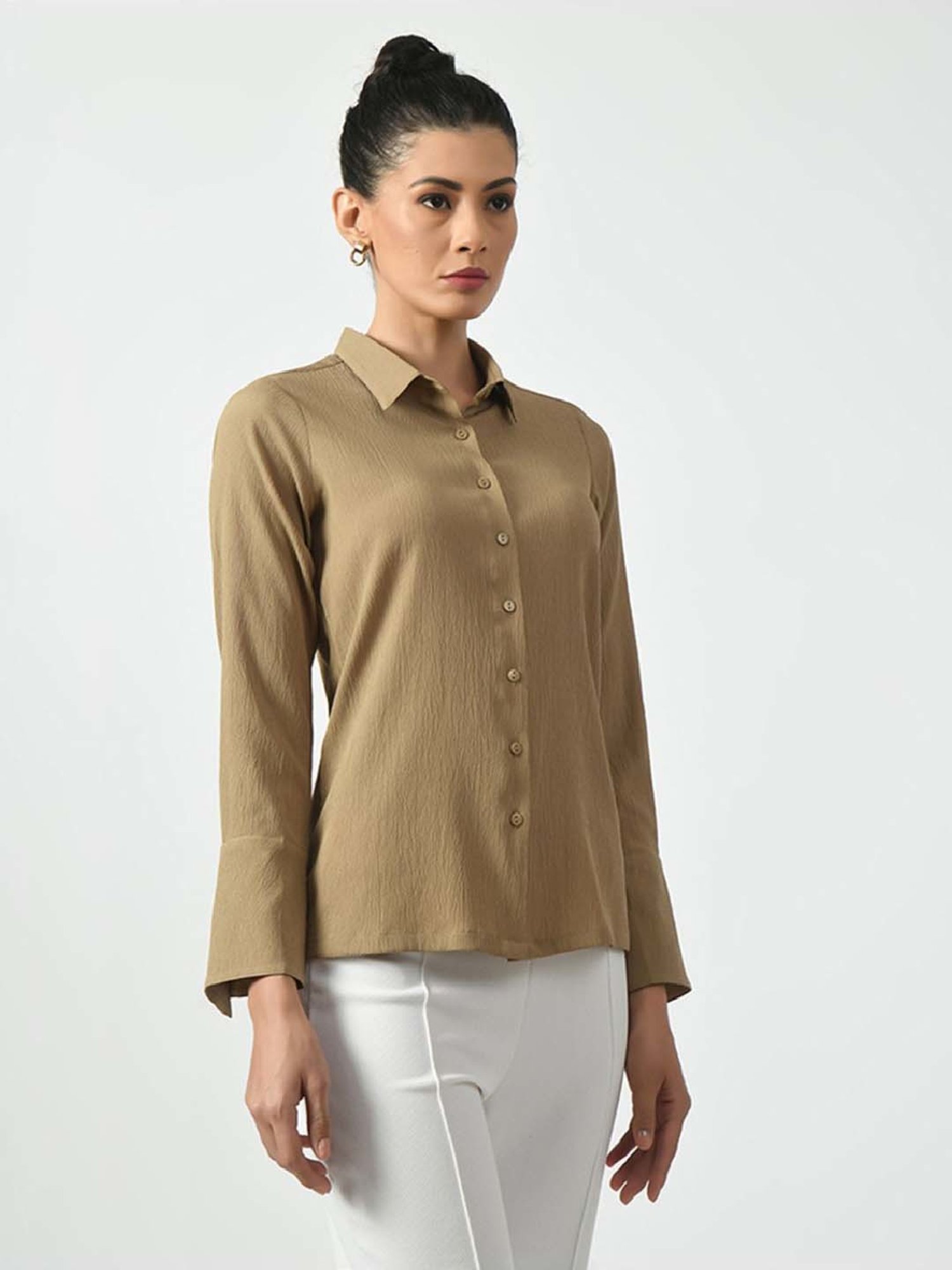 Office & You Beige Plain Shirt