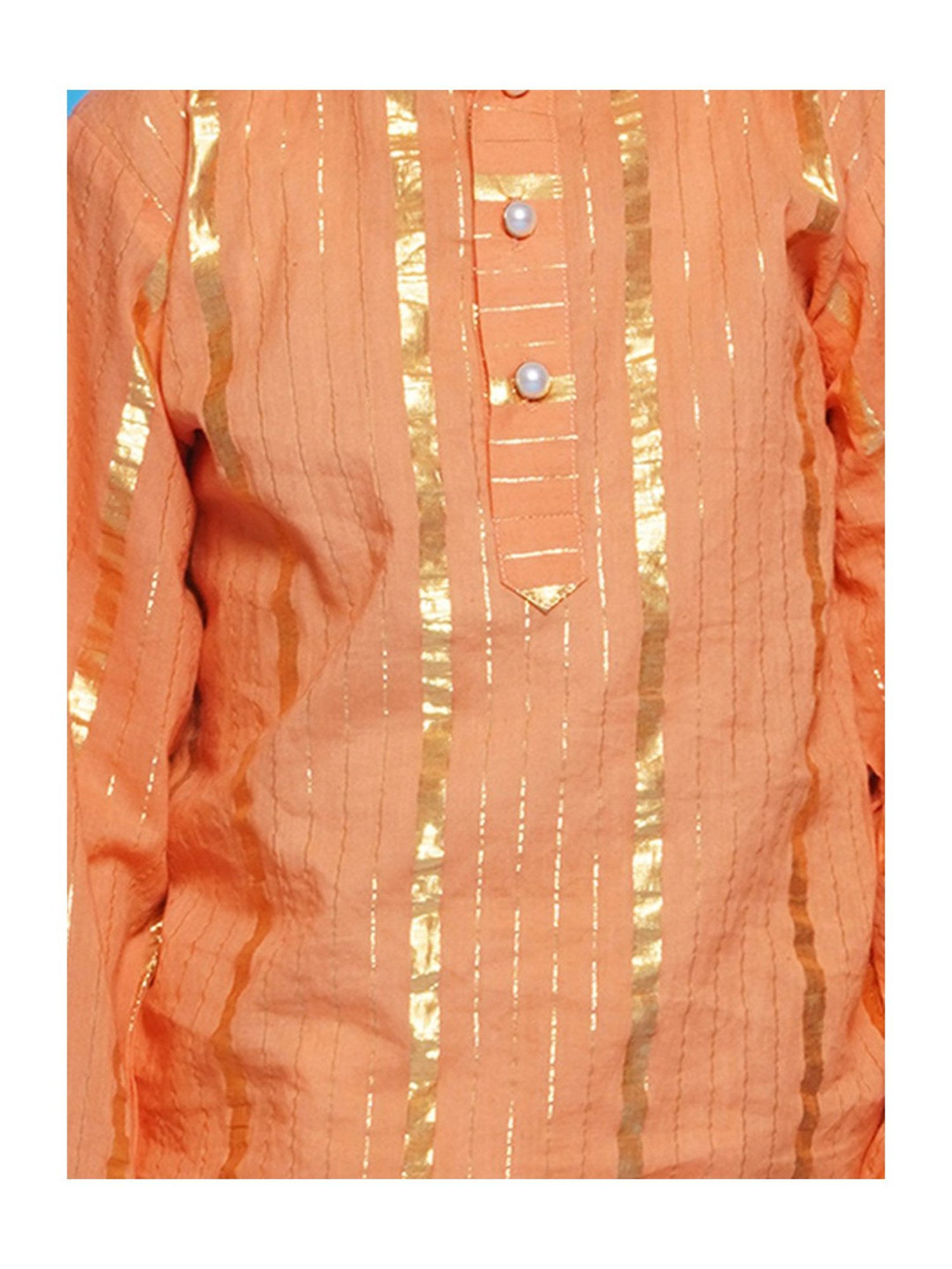 Little Bansi Kids Orange & White Self Design Full Sleeves Kurta with Dhoti