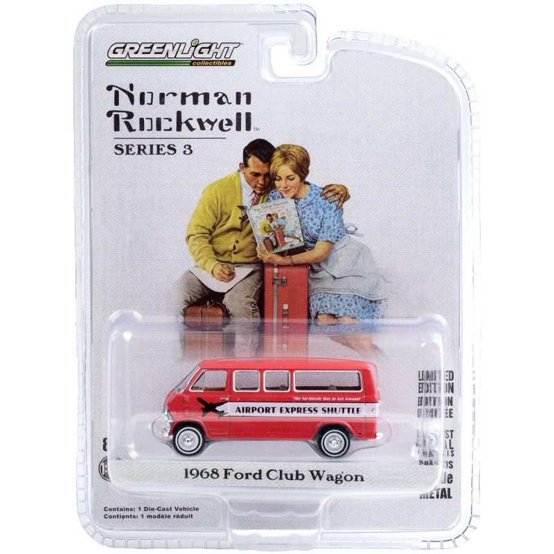 1968 Ford Club Wagon "Airport Express Shuttle" Red with White Stripe "Norman Rockwell" 1/64 Diecast Model Car by Greenlight