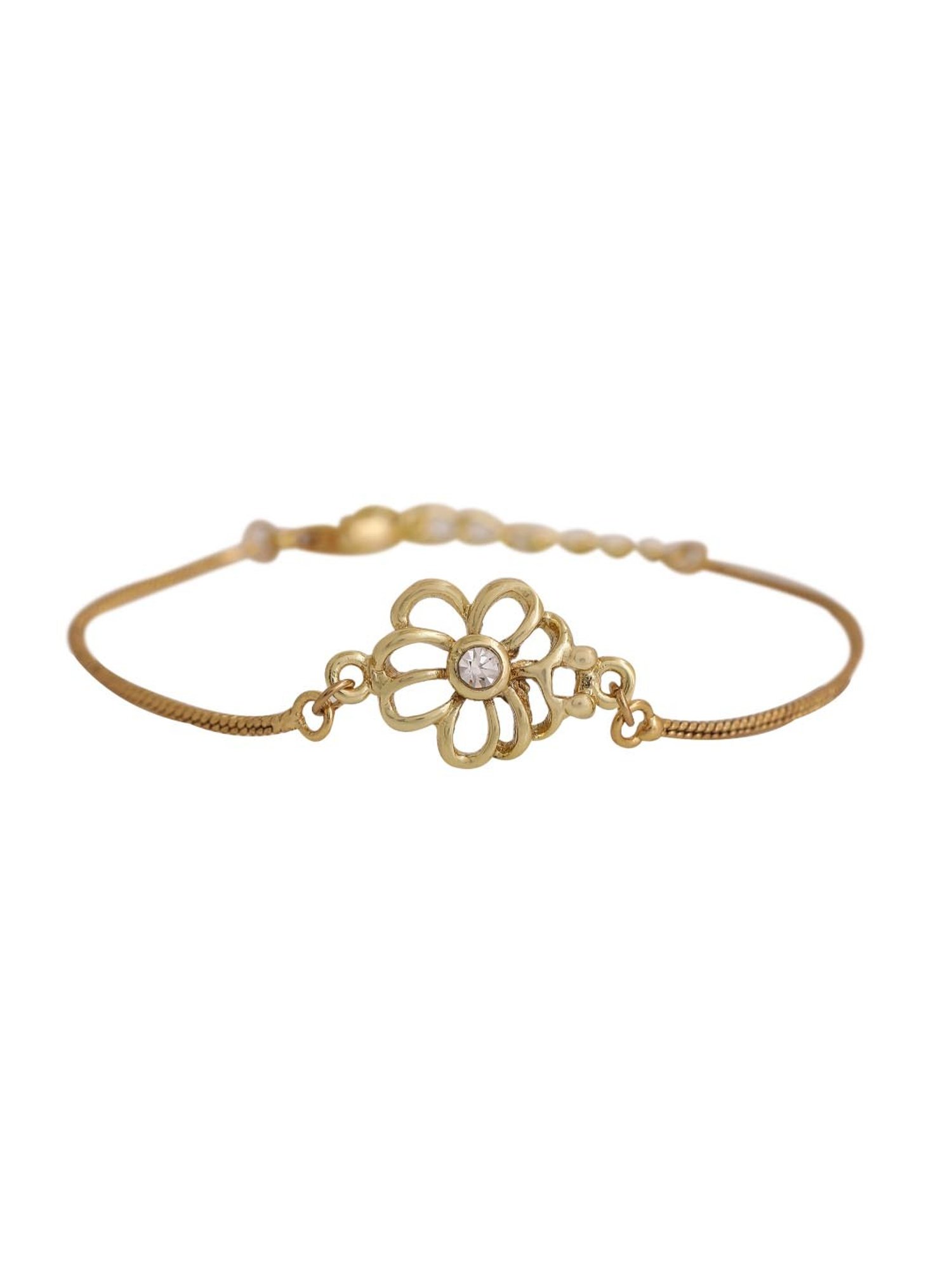 Estele Gold-Plated Jali Work Floral Bracelet with Austrian Crystals for Women