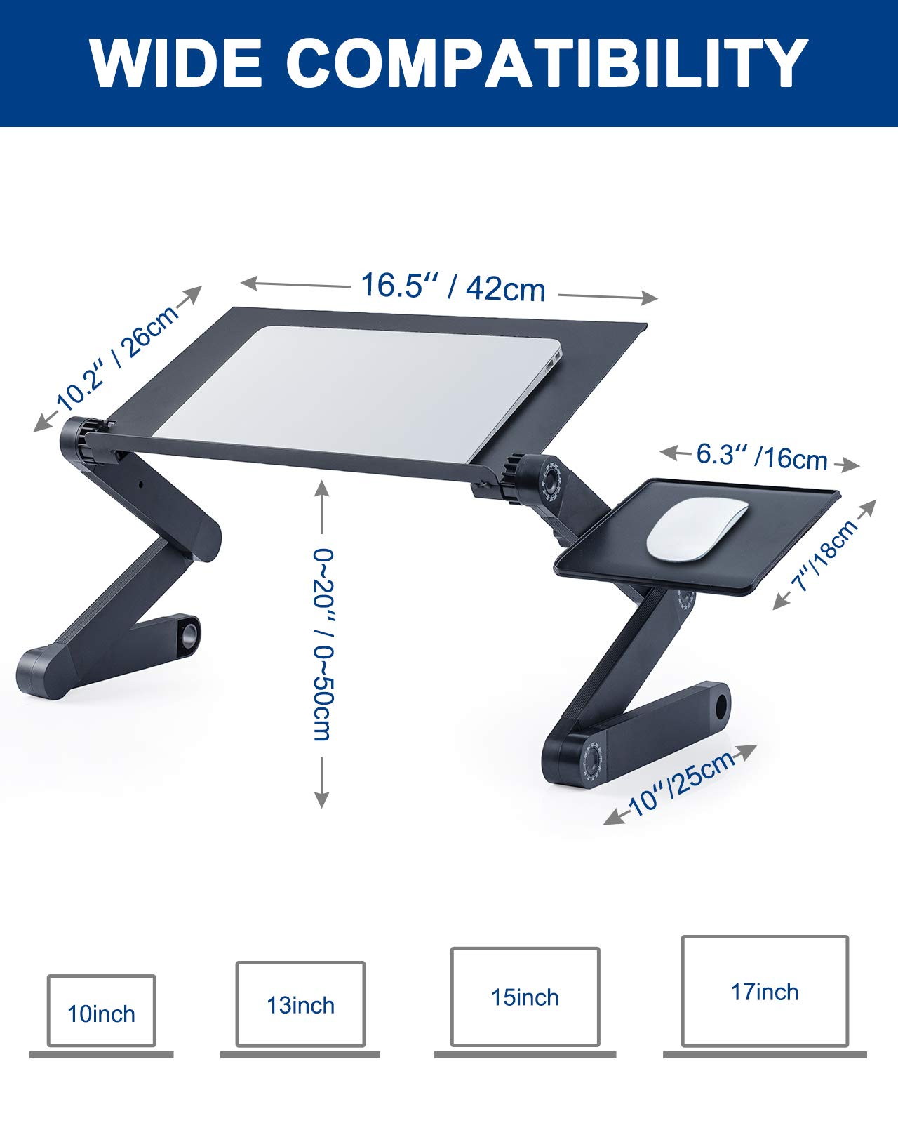 Laptop Stands Adjustable&nbsp;Lap Desks Portable Laptop Bed Table with Cooling Fans & Mouse Pad for Couch, Bed, Sofa