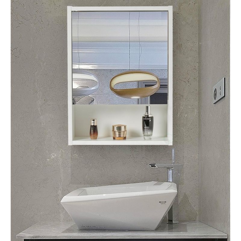Basicwise White Wall Mounted Bathroom Storage Cabinet, Mirrored Vanity Medicine Chest with 3 Shelves